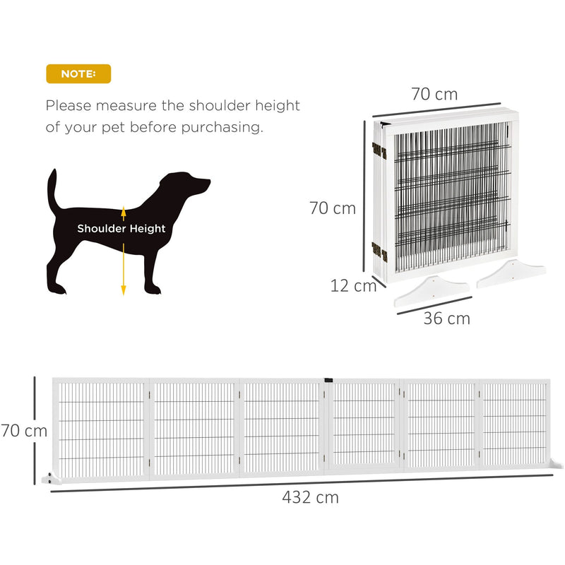 White Freestanding Wooden Pet Gate, 6 Panels Pawhut