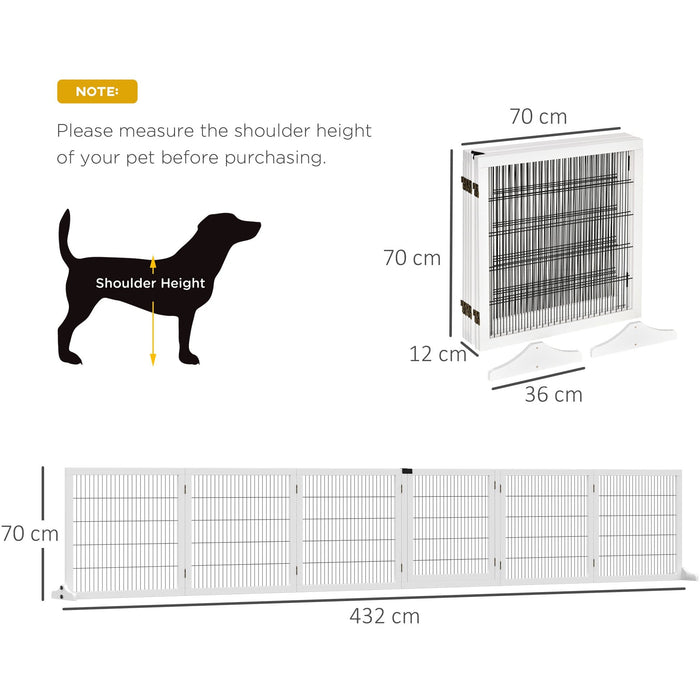 White Freestanding Wooden Pet Gate, 6 Panels