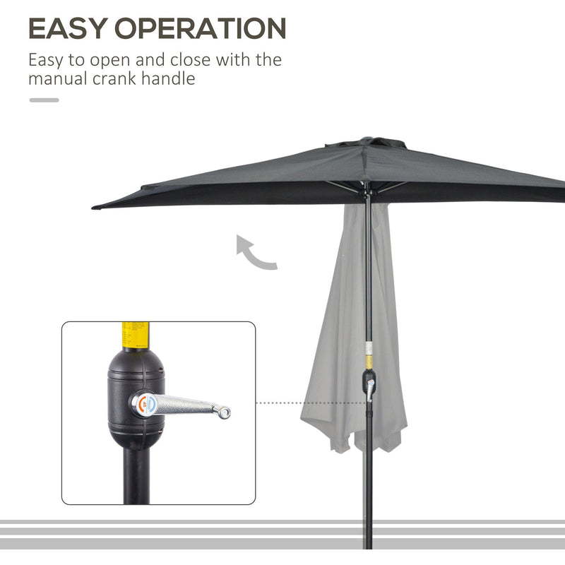 Half Parasol for Patio, Balcony - Black Outsunny