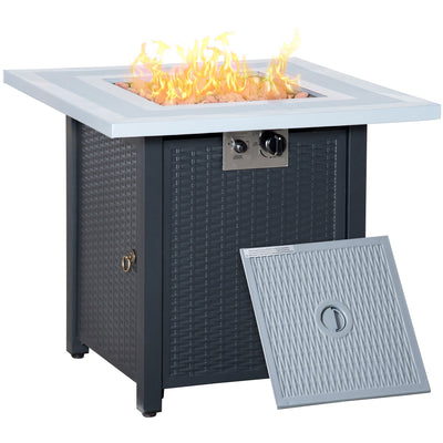 Square Propane Fire Pit Table - 40000 BTU, Rattan Outsunny