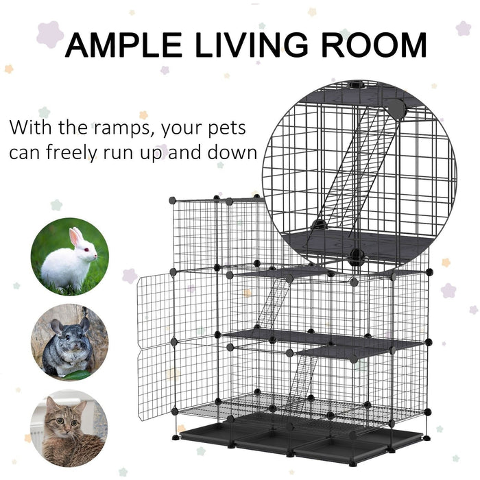 3 Level DIY Metal Pet Play Pen, 4 Doors, Black