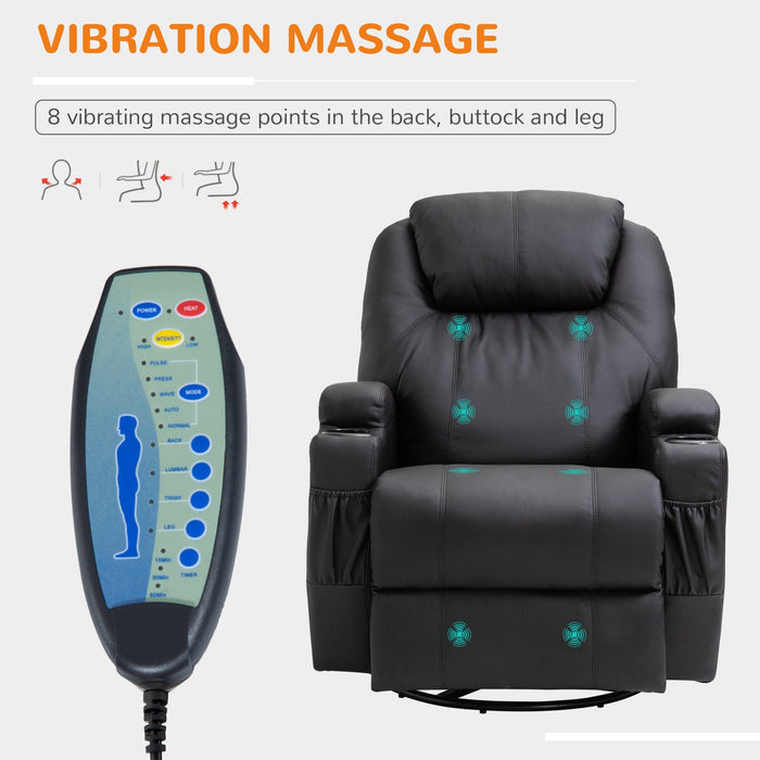 Black Massage Recliner Sofa Chair, PU Leather