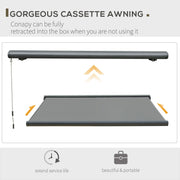 Outsunny Retractable Manual Awning Cassette Electric Motorised Door Window Patio Canopy Sun Shade w/ R/C & LED, 350 x 300cm, Grey Outsunny