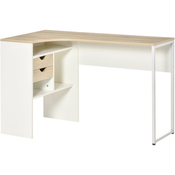 Corner Desk with Storage, Smooth Slide Drawer, Space Saving