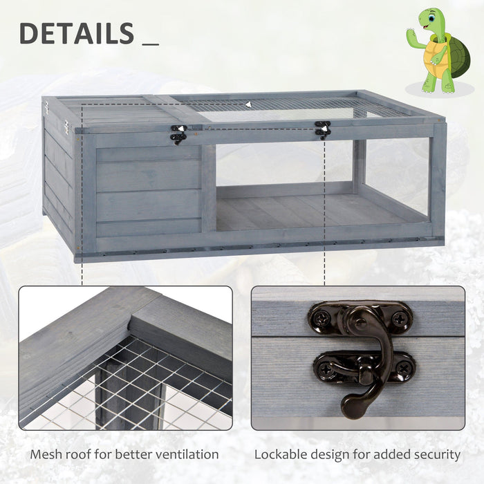 Wooden Tortoise House With Mesh Roof - Grey