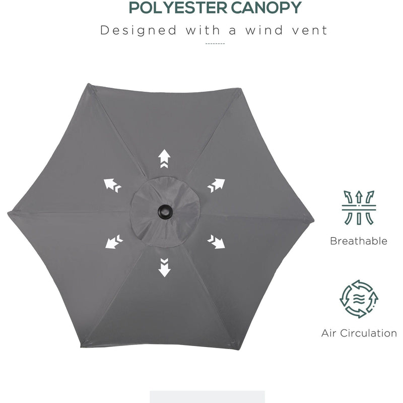 2m Outdoor Patio Parasol - Sun Shade, 6 Ribs Outsunny