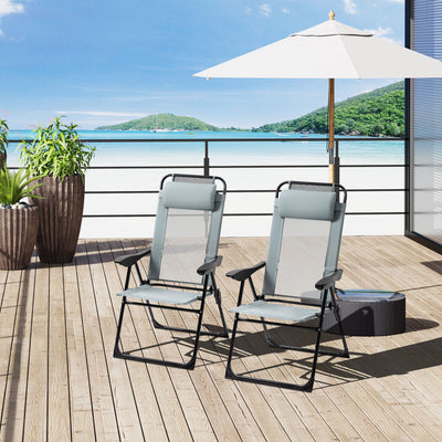 Outsunny Portable Grey Patio Recliner Chairs (Set of 2) Outsunny
