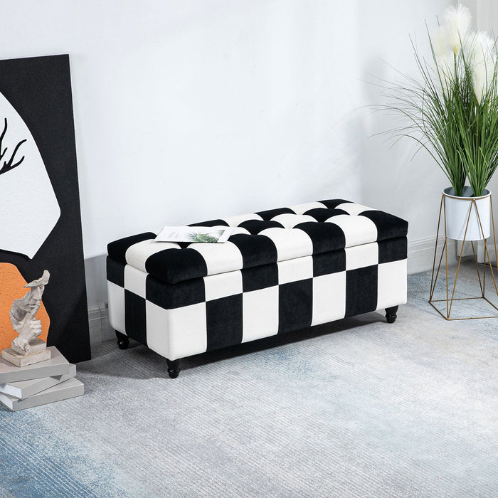 White/Black Velvet Ottoman, 114x47x47cm