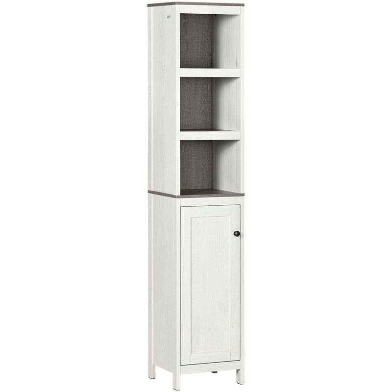 Antique White Tall Bathroom Cabinet With 3 Open Shelves Kleankin