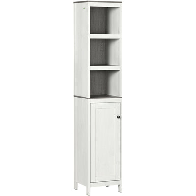 Antique White Tall Bathroom Cabinet With 3 Open Shelves Kleankin