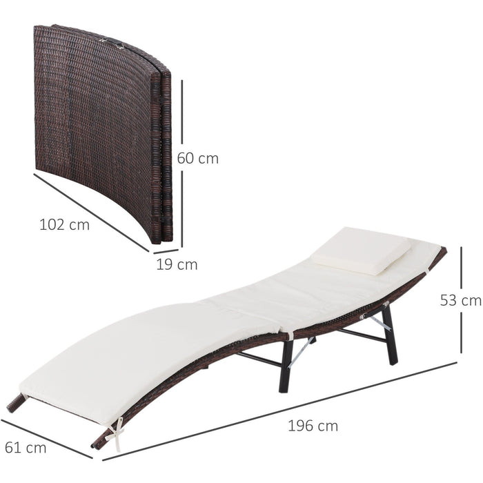 Folding Rattan Sun Lounger, Cushion and Pillow, Brown