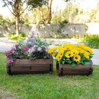 2pc Wooden Barrel Planter Outsunny