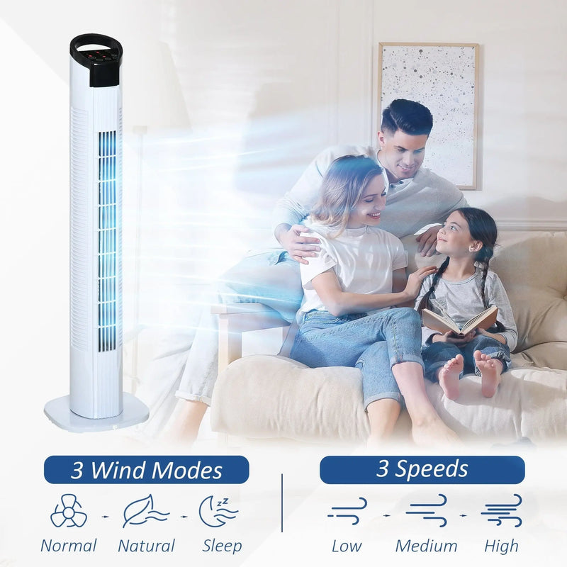 70° Oscillating Tower Fan with Remote, 3 Speed, 7.5h Timer Homcom