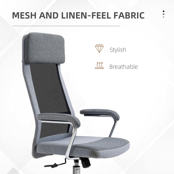 Grey High Back Linen-Mesh Swivel Office Chair