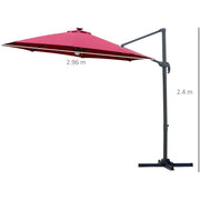 Image of a red cantilever parasol with solar lights