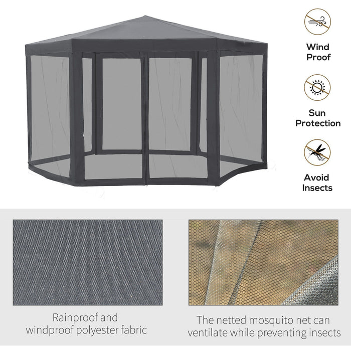 Hexagonal Gazebo With Mesh Sides, 4x4m