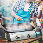 Outsunny Gas Plancha Grill with 2 Stainless Steel Burner, 6kW, Portable Tabletop Gas BBQ w/Non-Stick Griddle for Camping Picnic Garden Party Festival Outsunny