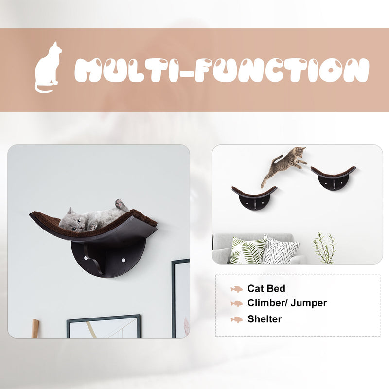 Brown Wall-Mounted Cat Shelf Bed w/ Fleece Cushion