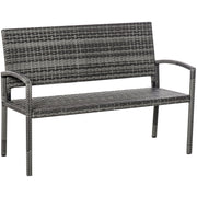 2 Seater Patio Rattan Bench, Grey Outsunny