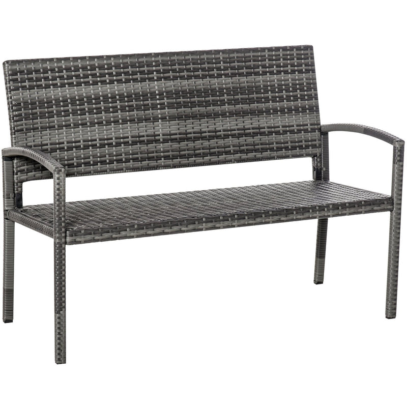 2 Seater Patio Rattan Bench, Grey Outsunny