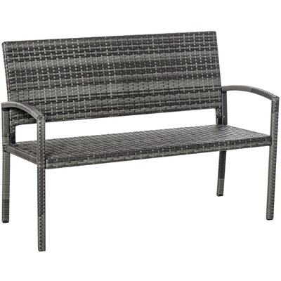 2 Seater Patio Rattan Bench, Grey Outsunny