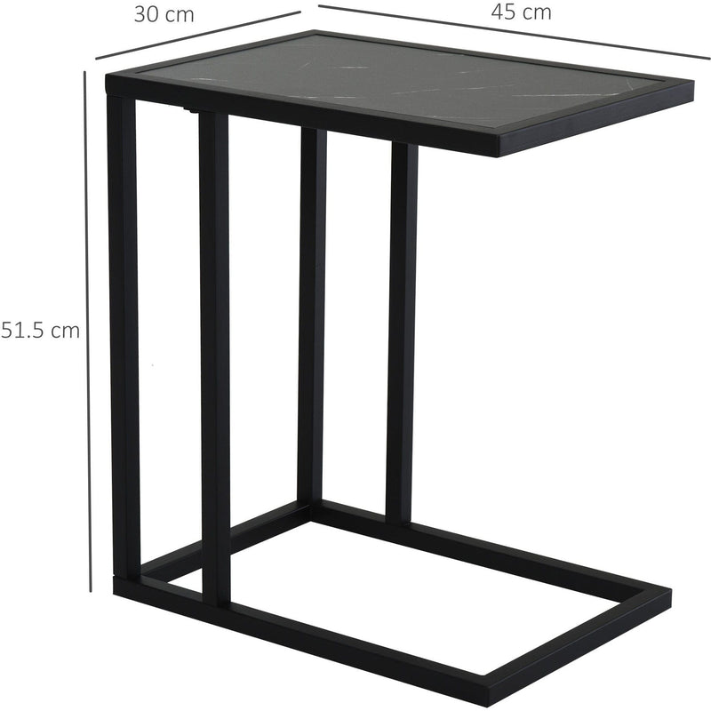 C Shape Side Table with Metal Frame, Marble-Effect
