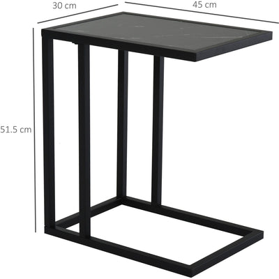 C Shape Side Table with Metal Frame, Marble-Effect Homcom