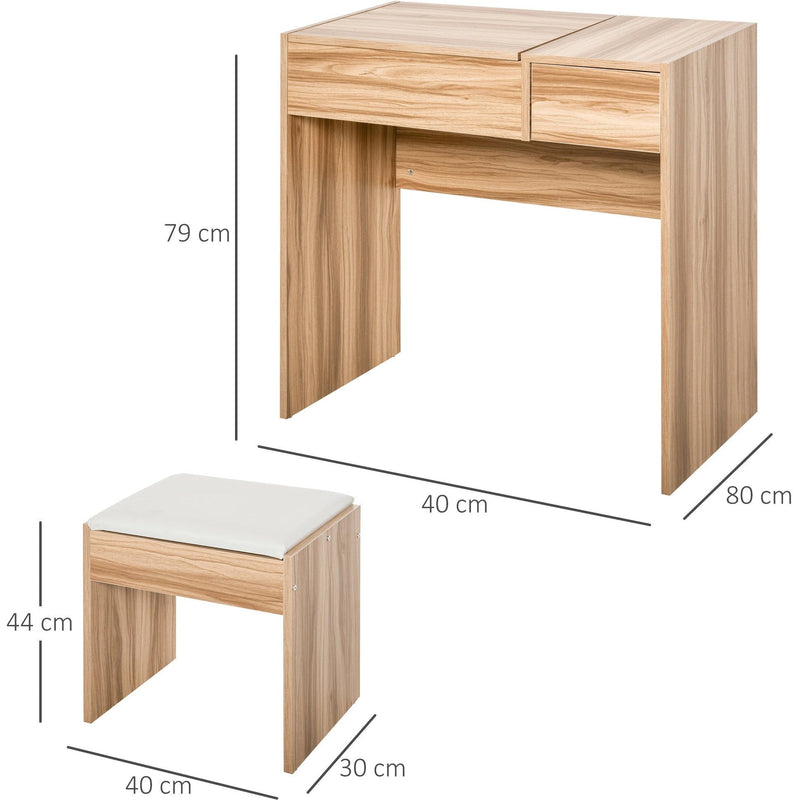 Dressing Table With Flip up Mirror and Cushioned Stool