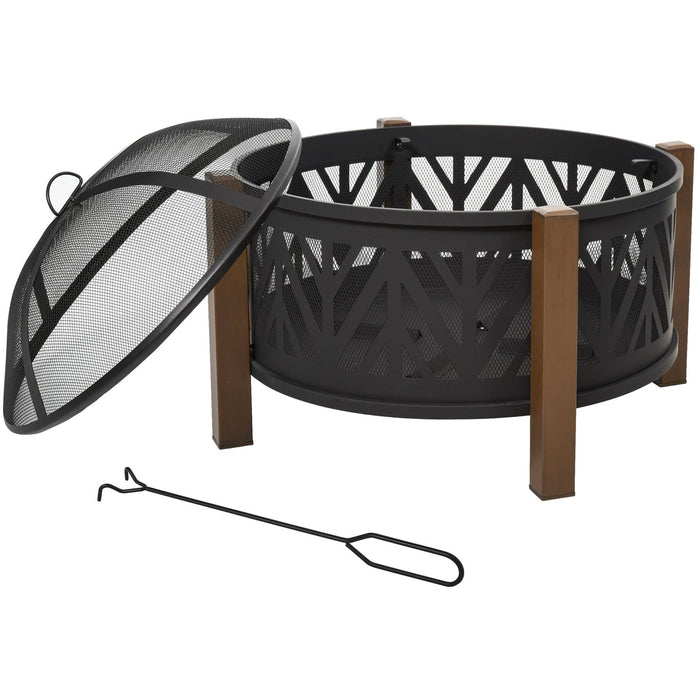 2-in-1 Outdoor Fire Pit BBQ Grill, Steel, 30"