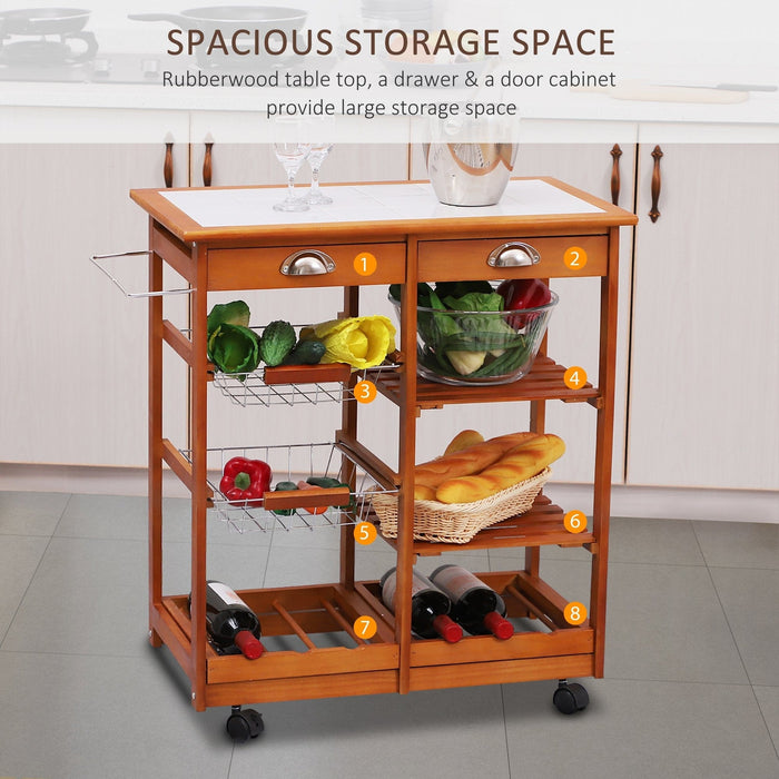 Wooden Kitchen Trolley Cart, Drawers, 3-Shelves