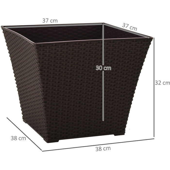 4 x Rattan Effect Planter, Brown, 38L x 38W x 32Hcm