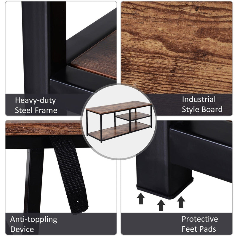 Industrial TV Stand with 2 Shelves, Metal Frame
