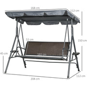 3 Seater Rattan Swing Seat With Canopy Outsunny