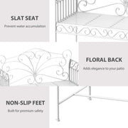 Outsunny Garden 2 Seater Metal Bench Park Seating Outdoor Furniture Chair w/ Decorative Backrest White Outsunny