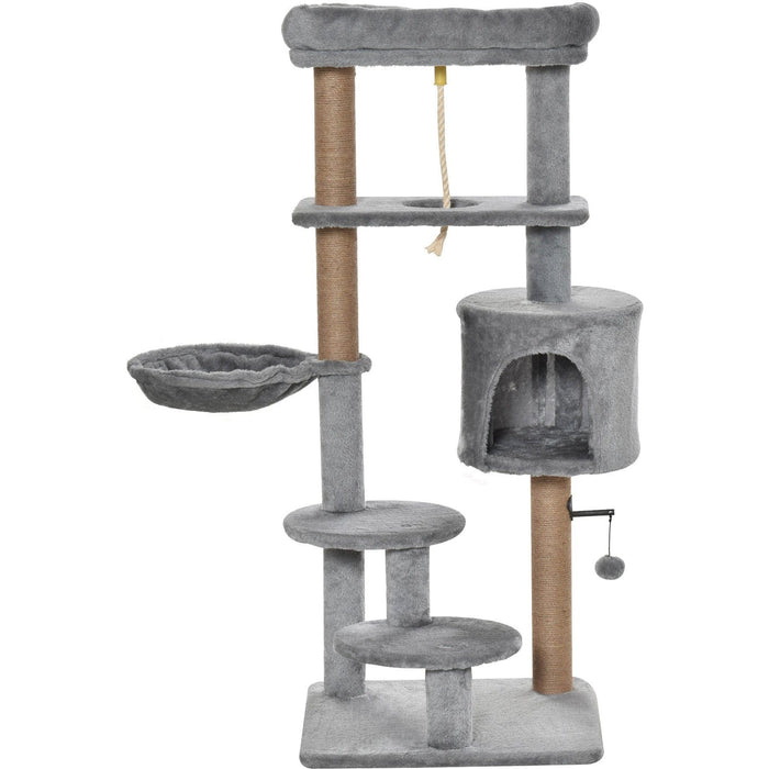 Grey Cat Tree, Climbing Centre, Jute Post, Hammock, 120cm