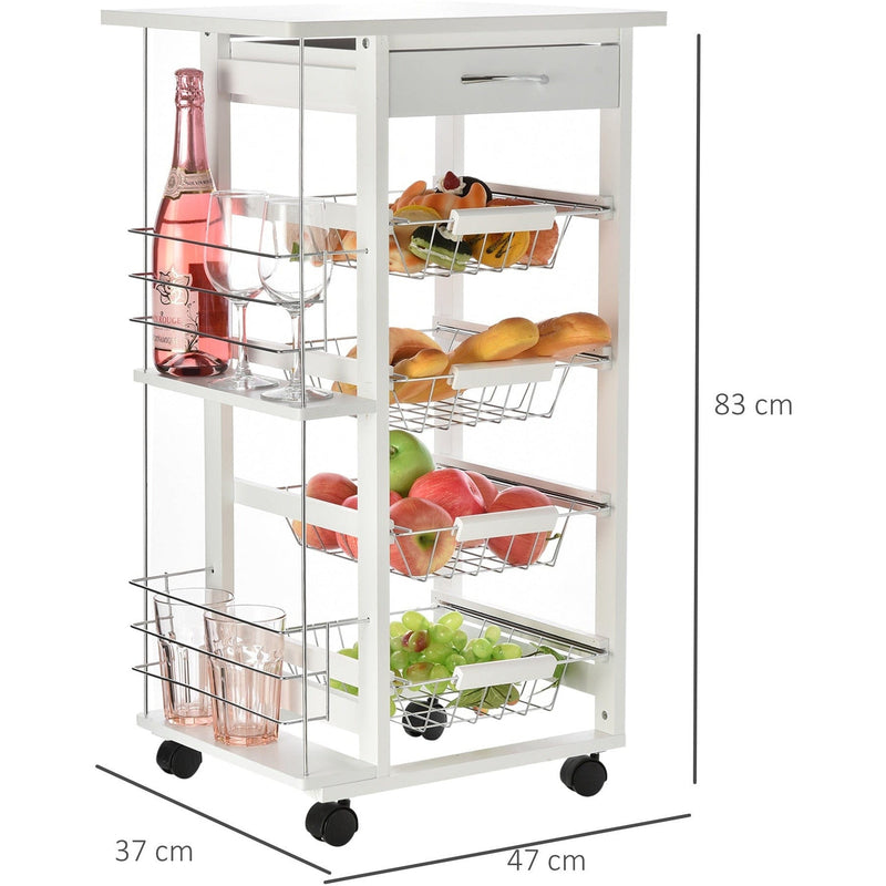 Kitchen Island on Wheels, 4 Baskets, 2 Racks
