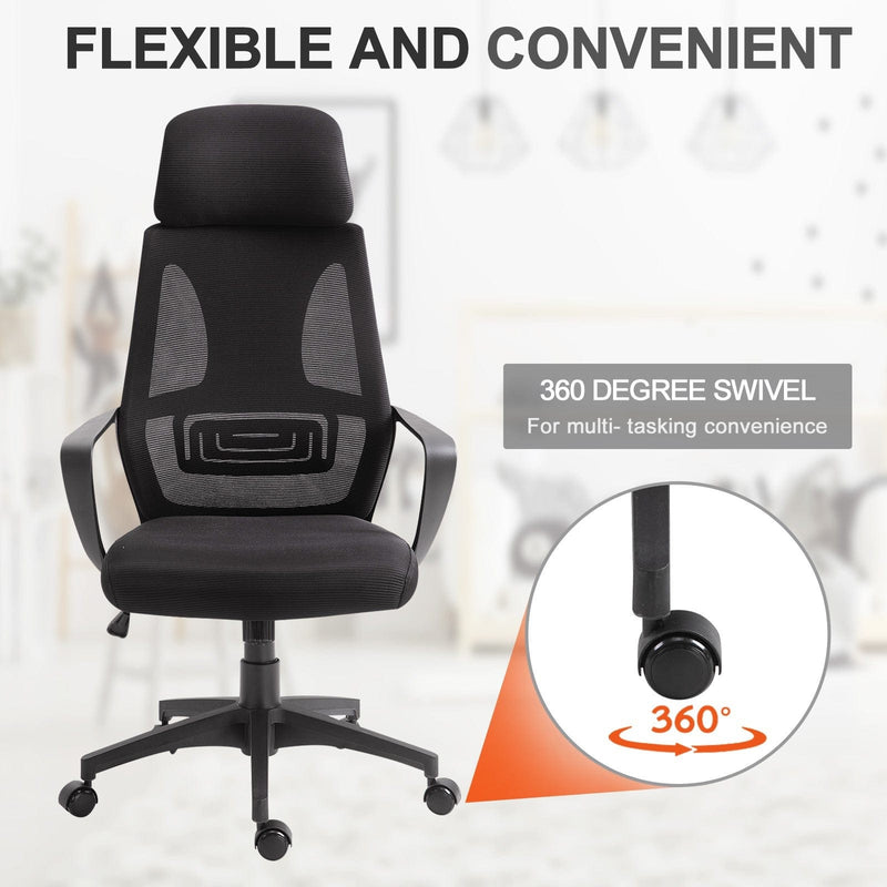 Swivel Office Chair With Wheels, Ergonomic Mesh Back