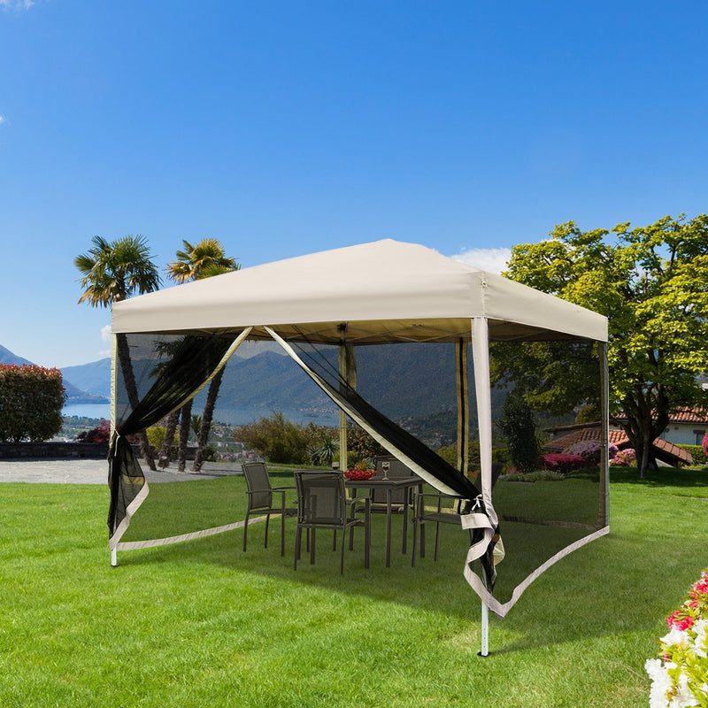 3x3 Pop Up Gazebo With Mesh Sides, Tan