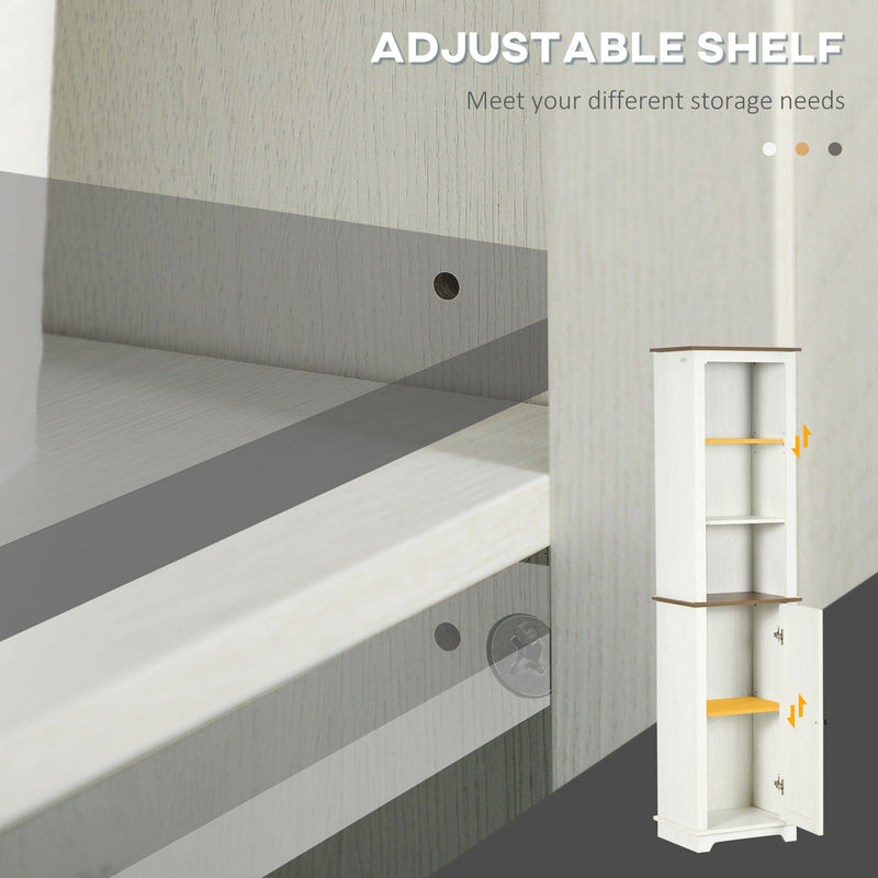 White Tall Bathroom Cabinet With Door & Adjustable Shelves Kleankin