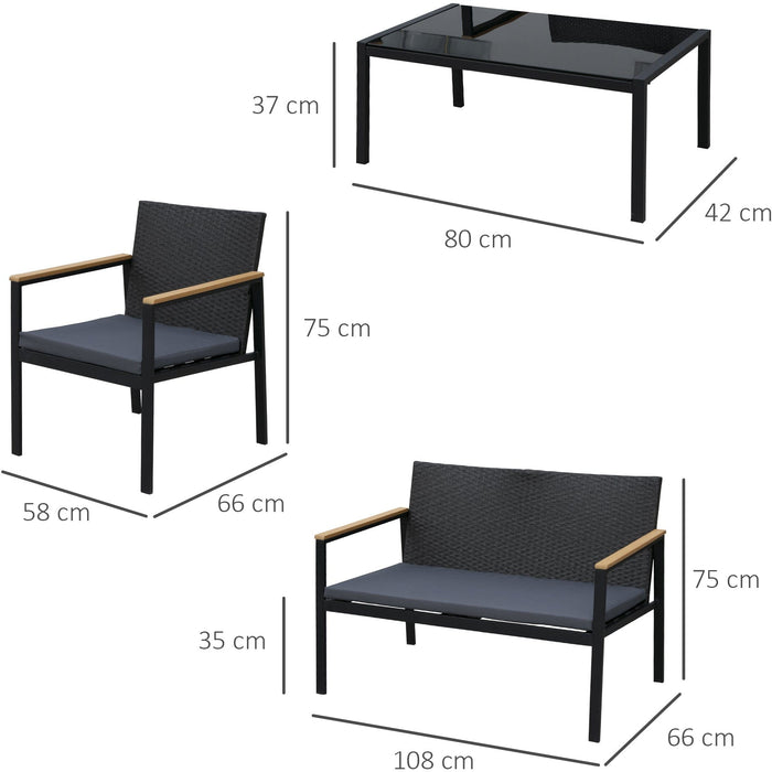 4 Seater Patio Furniture Set, Bench, Armchairs, Table