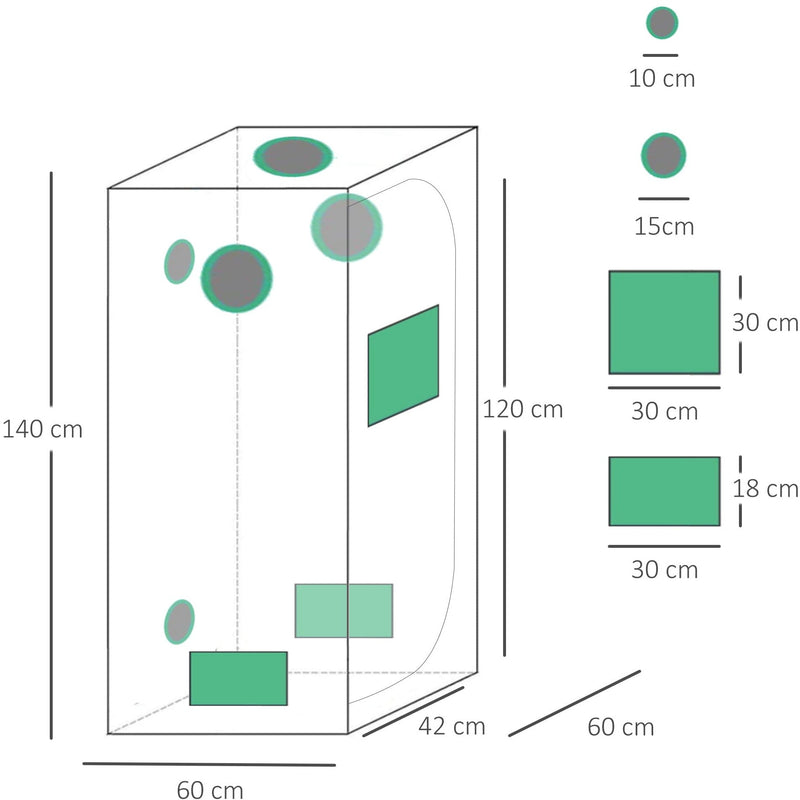 Hydroponic Plant Grow Tent, Window, L60xW60xH140 cm