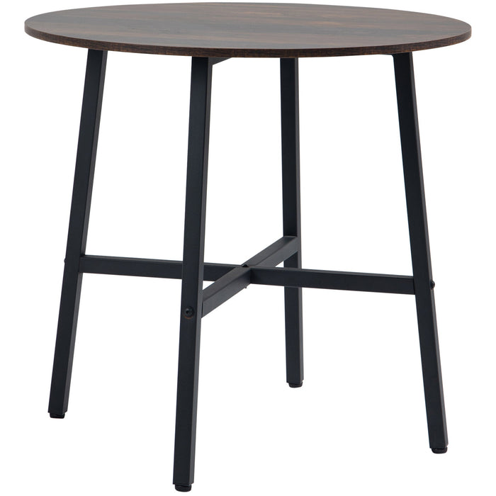 85cm Round Wooden Dining Table, Rustic Brown