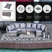 4 Seater Half Moon Rattan Sofa & Table Set, Grey Outsunny