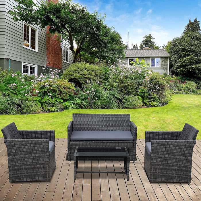 4 Seater Rattan Sofa Set with Bench Chairs & Coffee Table