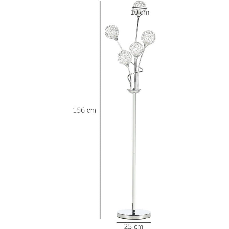 Silver Crystal Floor Lamp, 5 Lights, 34x25x156cm