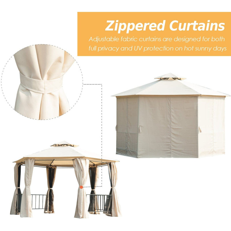 Hexagonal Metal Frame Gazebo With Sides, 3x3m