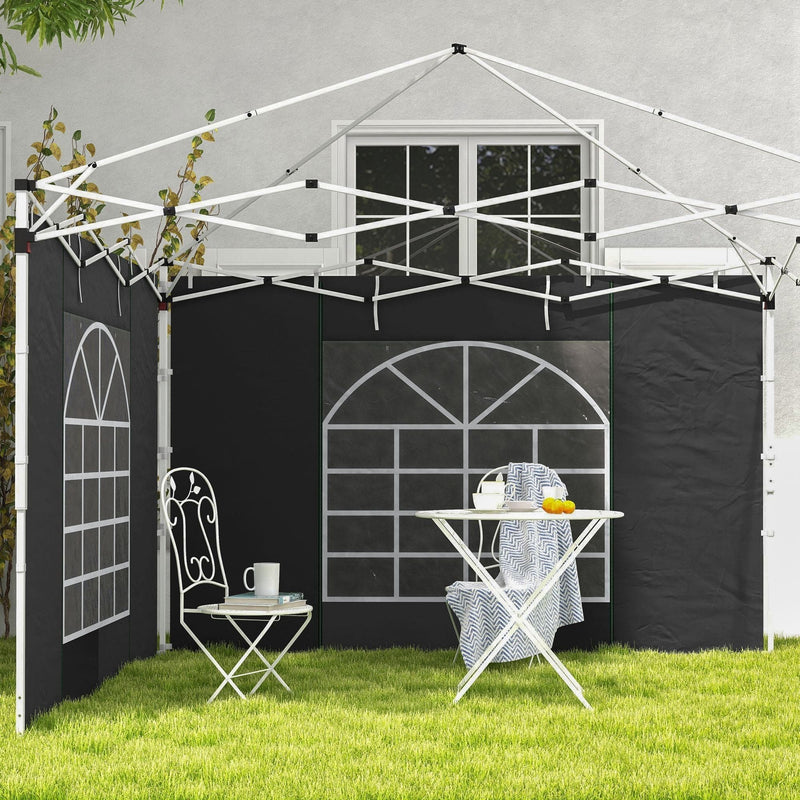 Outsunny Gazebo Side Panels, 2 Pack Sides Replacement, for 3x3(m) or 3x6m Pop Up Gazebo, with Windows and Doors, Black Outsunny