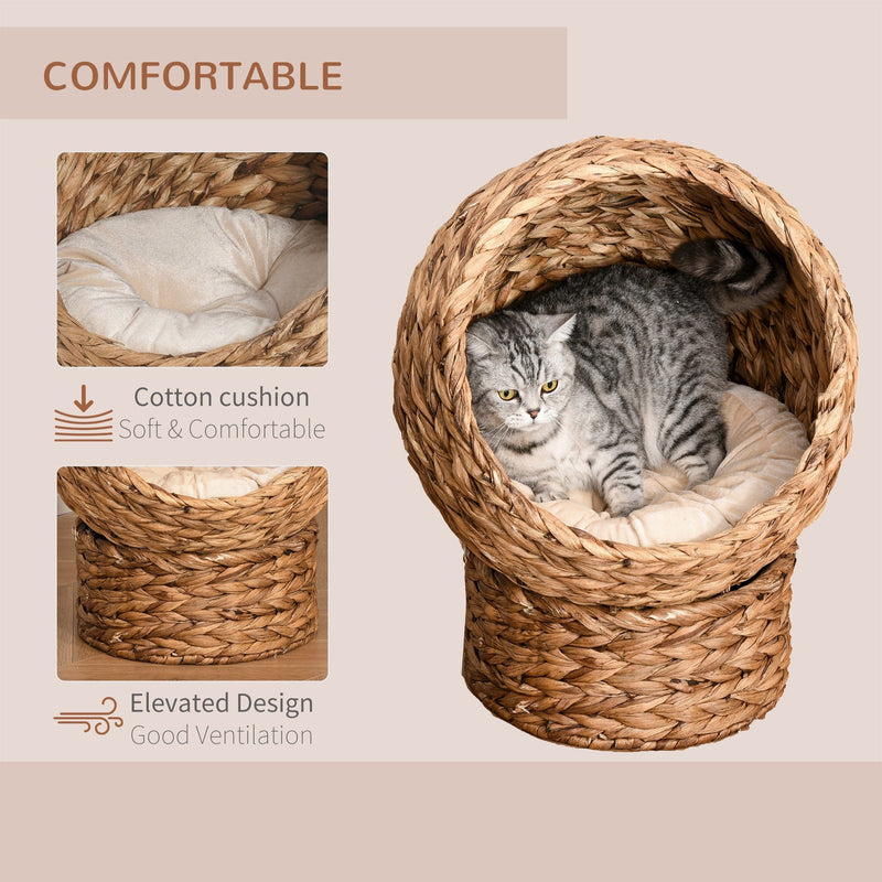 PawHut Brown Wicker Cat Bed, 42x33x52cm