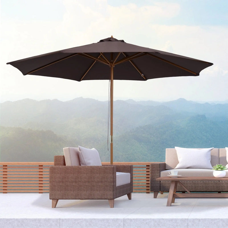 3m Bamboo Patio Umbrella, Coffee Outsunny