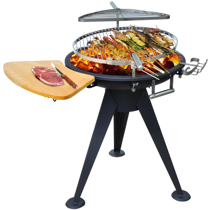 Adjustable Charcoal BBQ with Cutting Board - Black